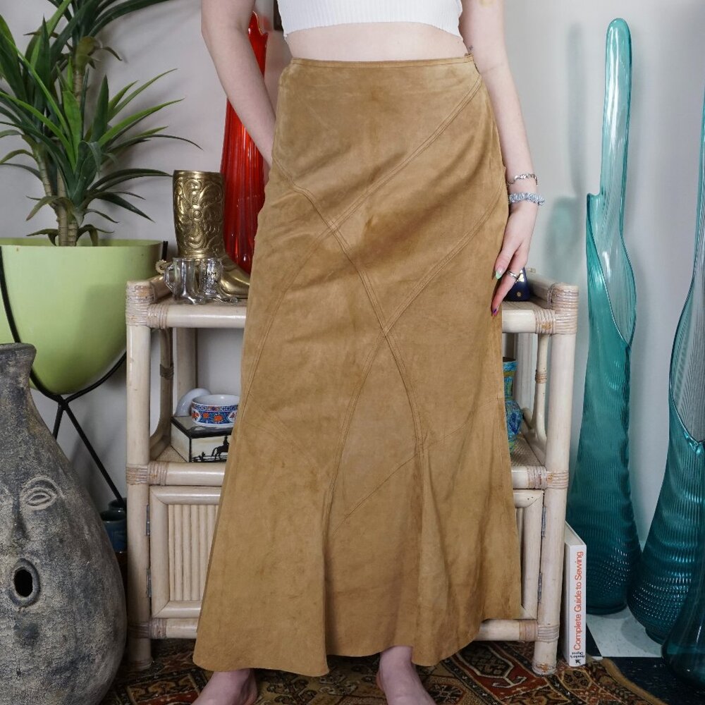 Vintage J Jill tan suede maxi leather skirt